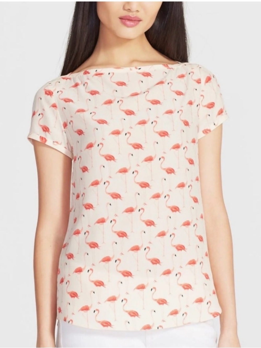 Kate Spade Pure Silk Pink Flamingo Print Top